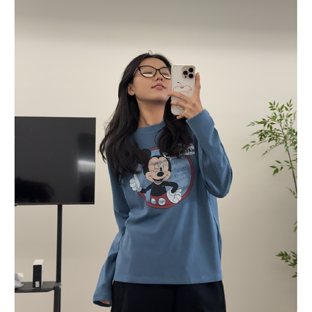 ANSEVEN/冬季新款米奇俱乐部卡通厚款长袖圆领时尚百搭显瘦T恤