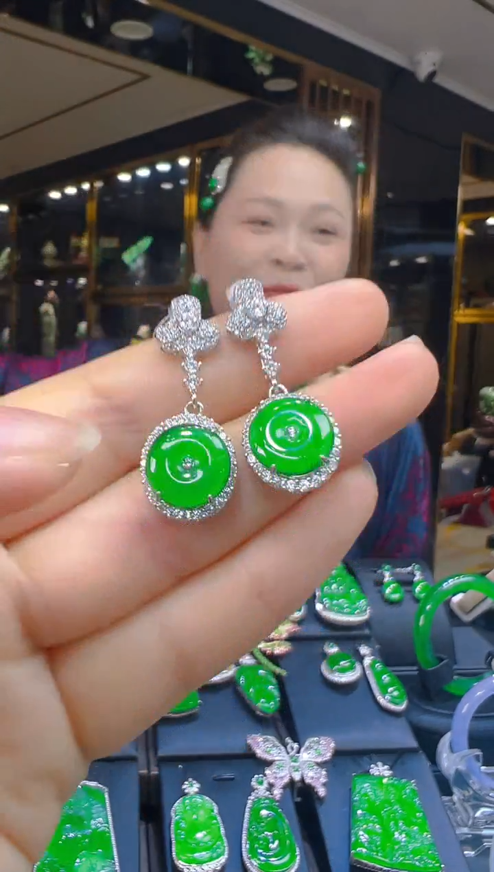 翡翠银S925镶嵌耳饰083（多样性发其一）