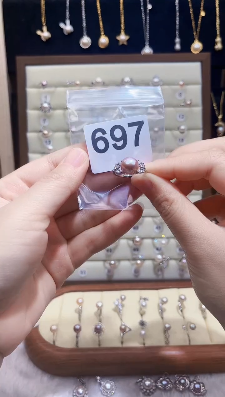 银S925镶嵌淡水珍珠珠宝奇石697