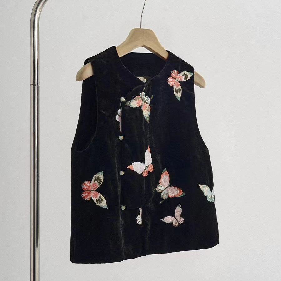 【释上SHISARIG】新中式国风蝴蝶绣花丝绒马甲女装早秋新款背心