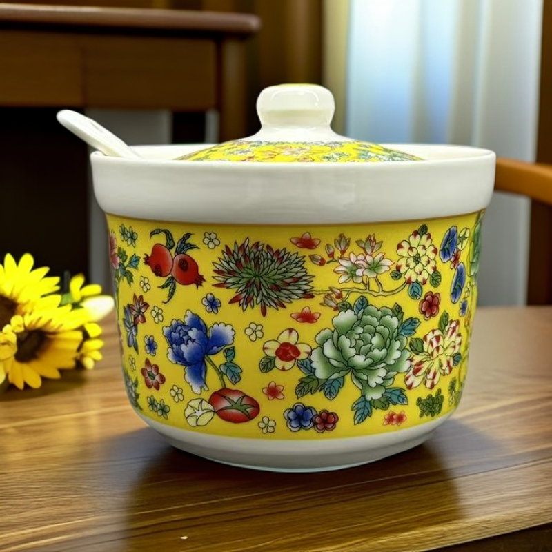 【厂长瓷业】WJ-4.5英寸帝王黄万花调味罐