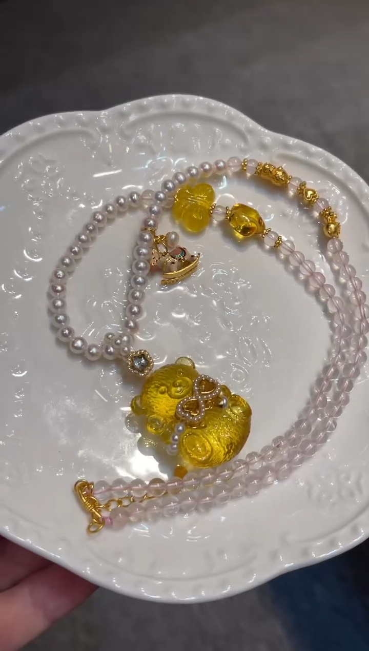 【闪购商品】琥珀珠宝奇石未镶嵌童年小熊吊坠 s码