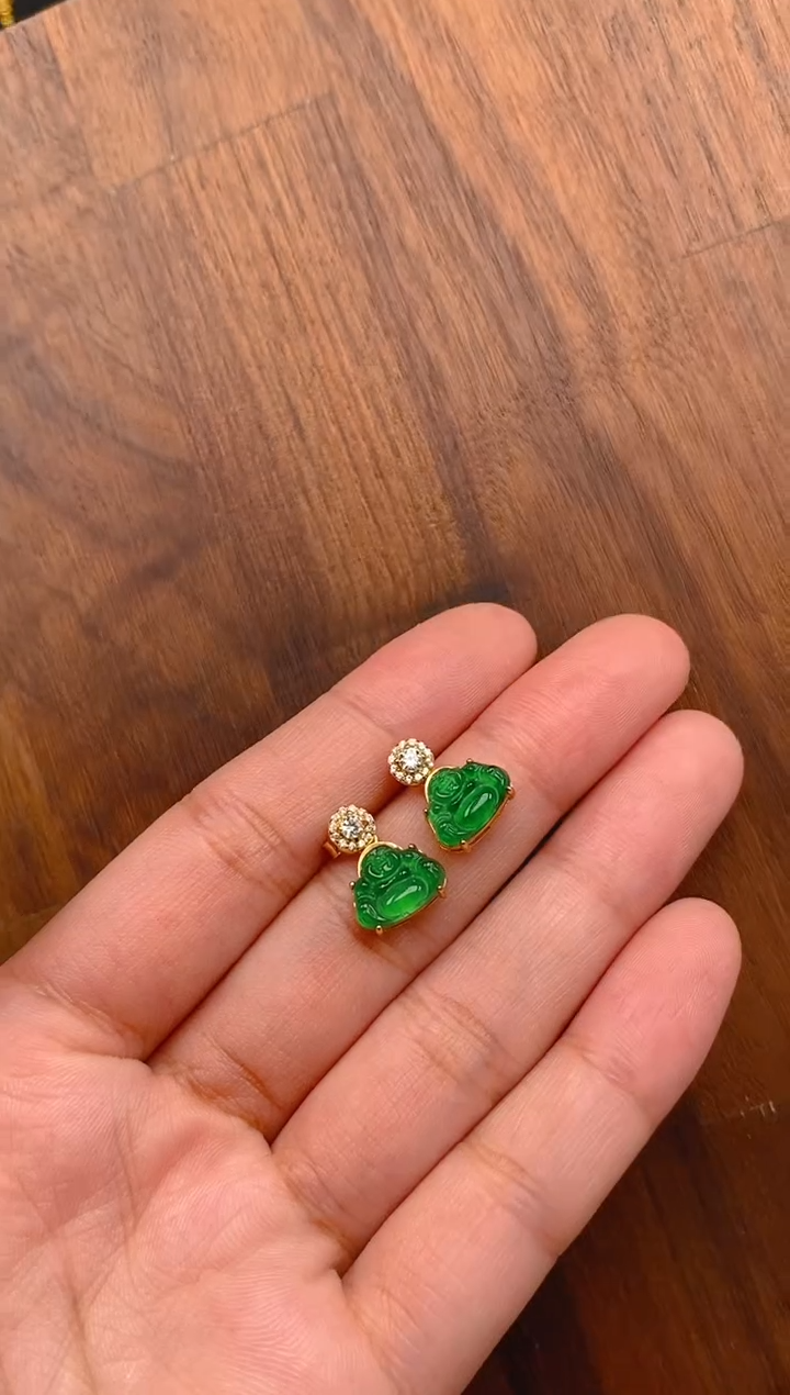 【闪购商品】翡翠耳饰银S925镶嵌佛公耳饰