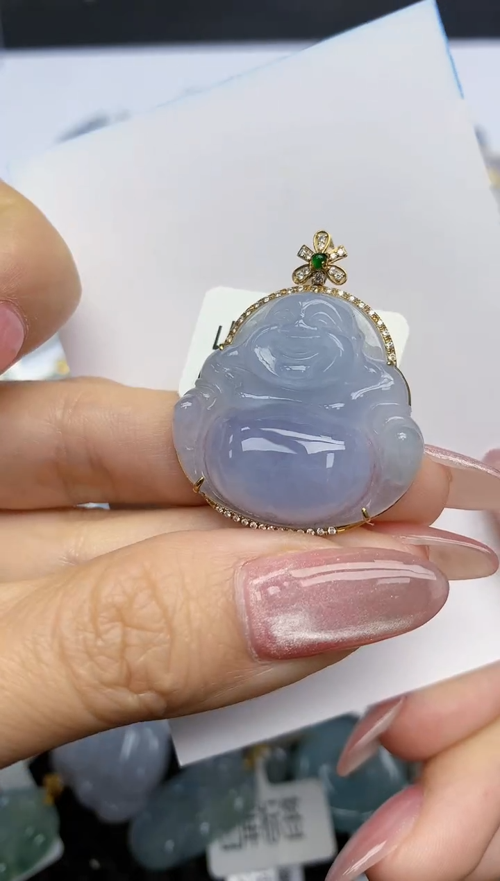 【闪购商品】翡翠挂件18K金镶嵌天然翡翠A货