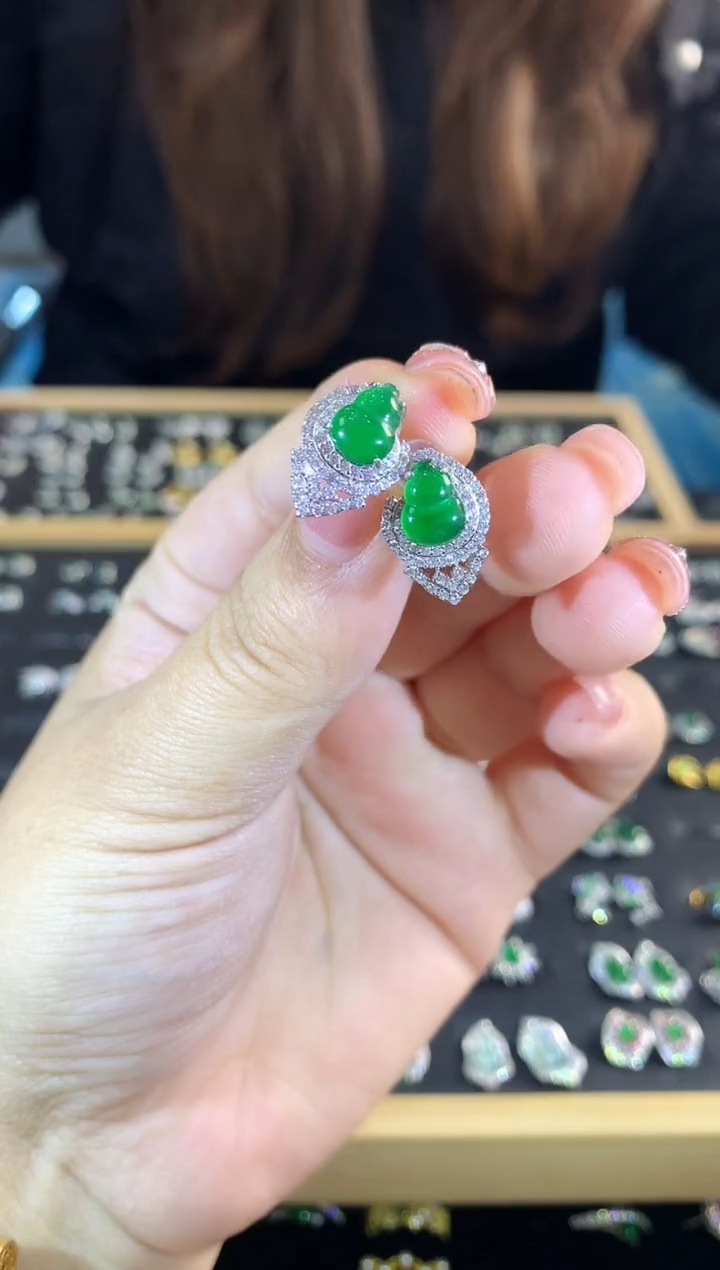 【闪购商品】翡翠耳饰银S925镶嵌056zy时尚