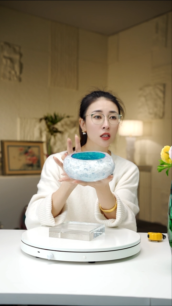 手工艺品琉璃爱宝石蓝设计款果碗