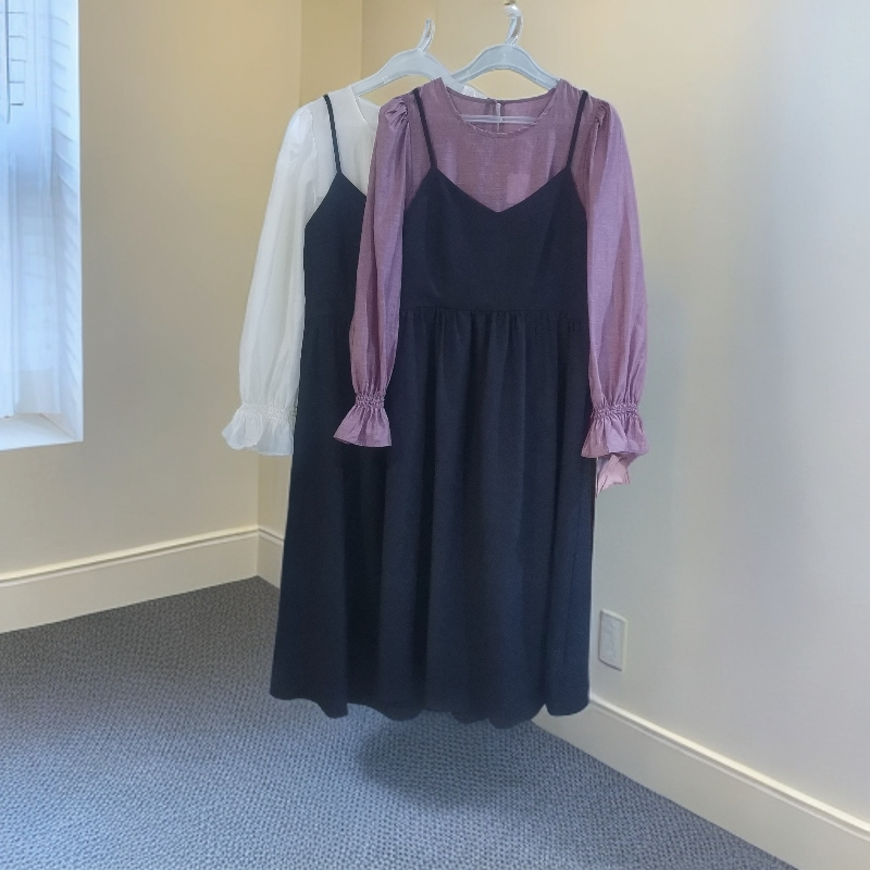 3075假两件长袖连衣裙