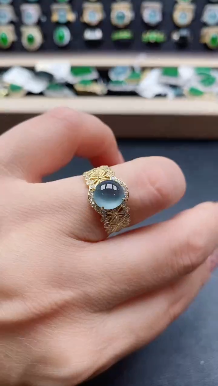 银S925镶嵌戒指翡翠1