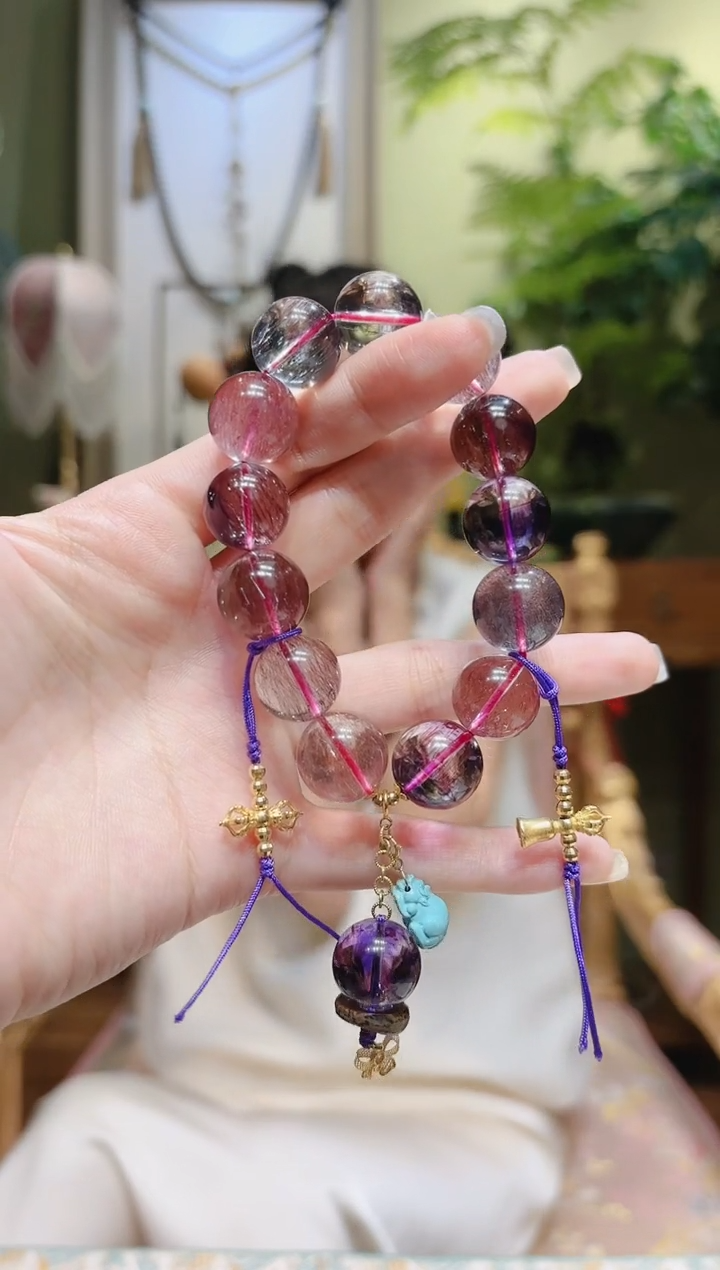 【闪购商品】水晶手串18K金镶嵌吊坠提溜计数器超七手串