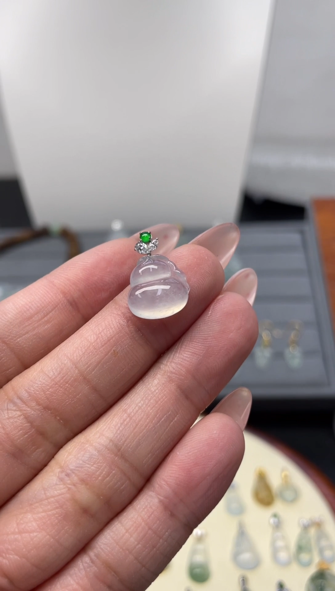 颈饰18K金镶嵌翡翠C****?（33号链接）纯天然A货缅甸翡翠葫芦滴溜