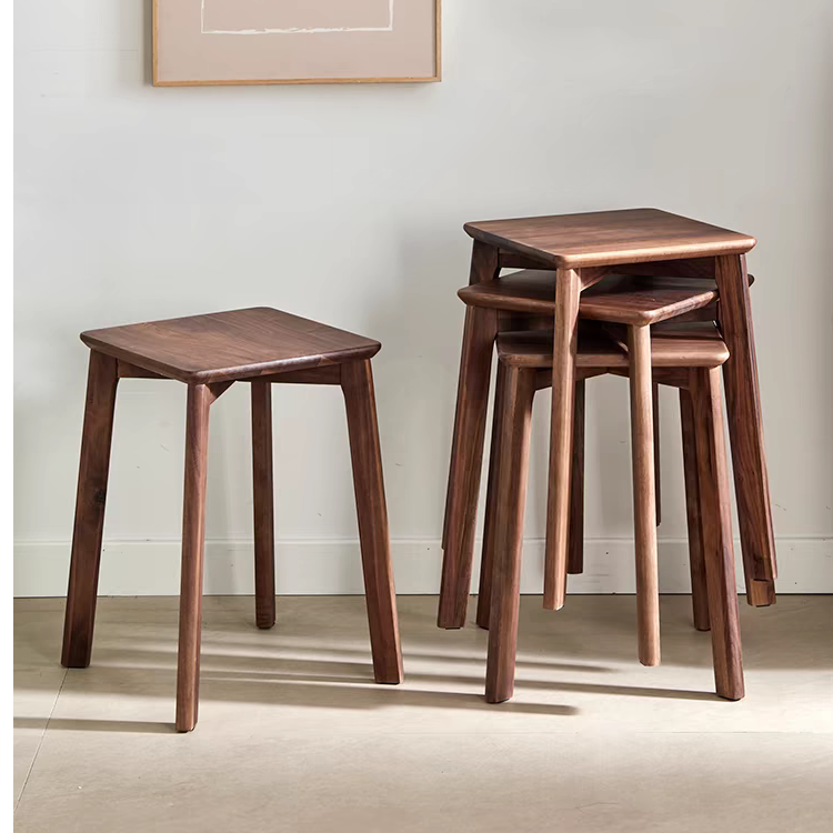 （福利品）北美黑胡桃木实木餐桌凳子家用轻奢餐凳可叠放餐椅方凳