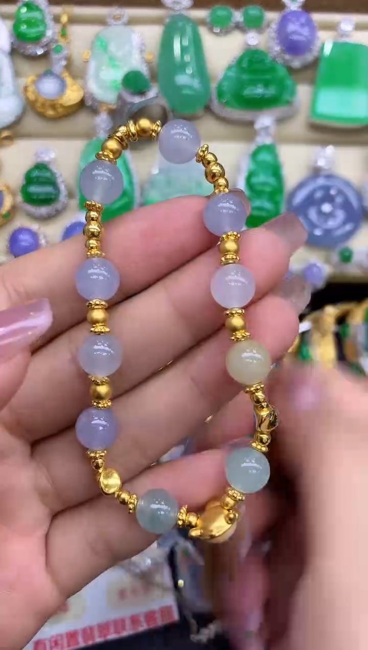 足金镶嵌手链翡翠249-中国好珍宝