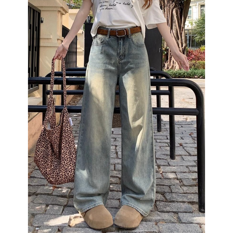 高个子加长复古阔腿牛仔裤女2025夏季宽松显瘦慵懒垂感直筒拖地裤