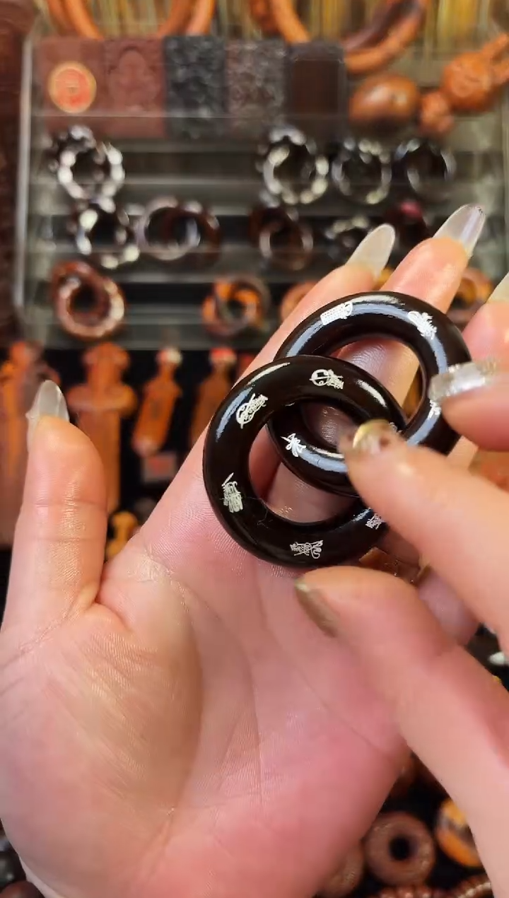 雷枣木玉化  双面镶银五雷五路乾坤圈 2.5