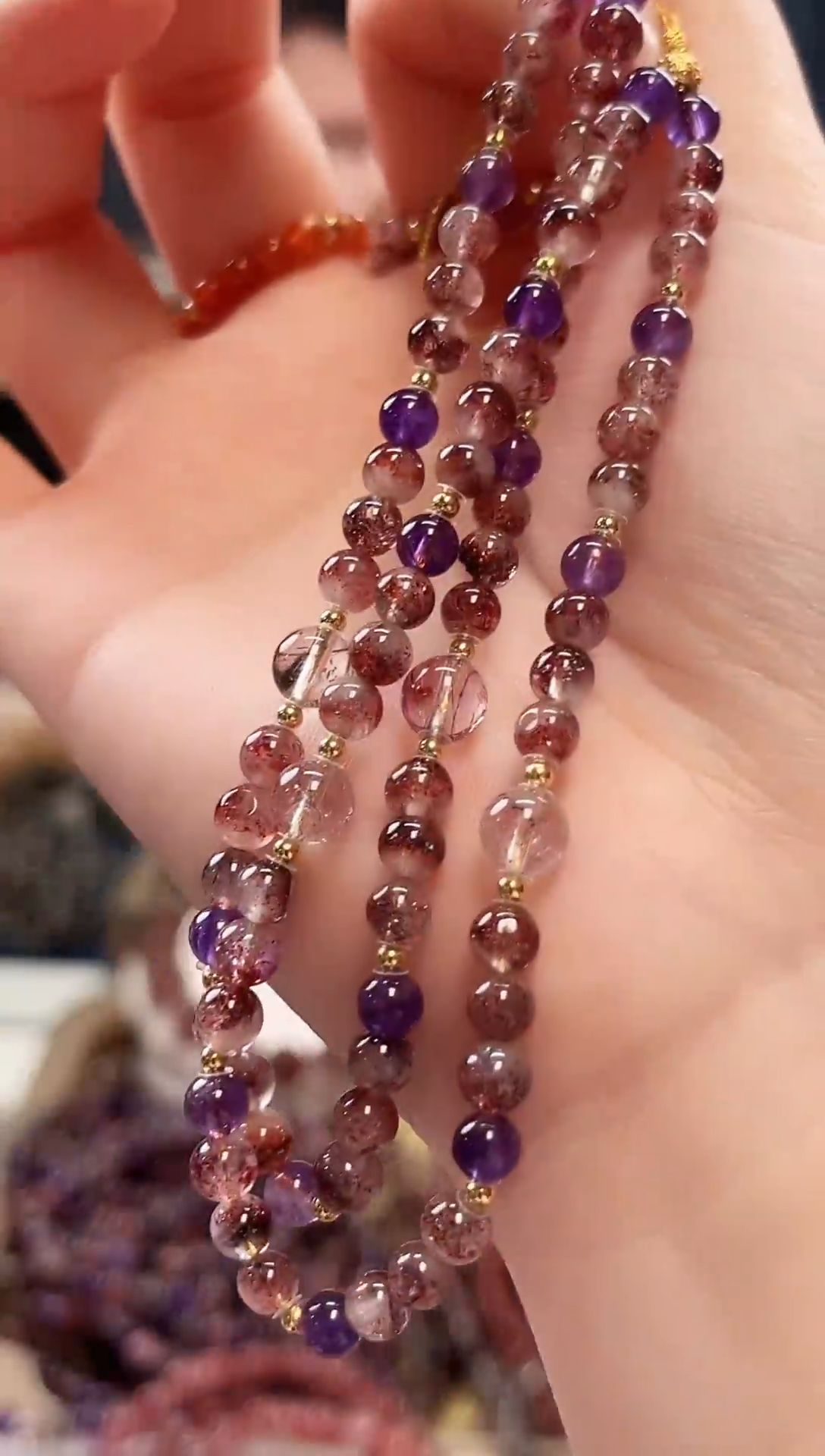 未镶嵌手串水晶金草莓超七手机链4mm【多样性发一】