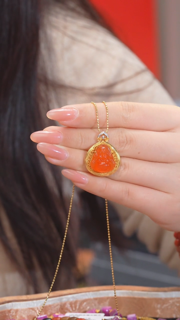 【闪购商品】南红玛瑙吊坠不含链18K金镶嵌多样性发@@N7169