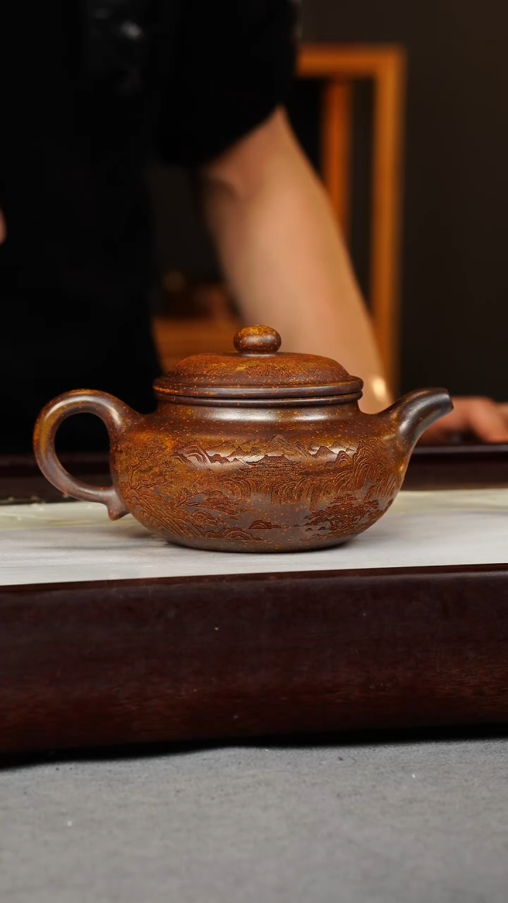 【闪购商品】紫砂茶壶龙骨金砂 仿古 刻绘