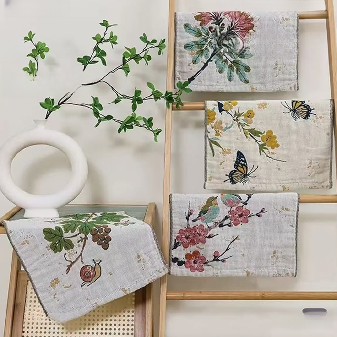 纯棉纱布方巾--随机花型（3条装）36*36