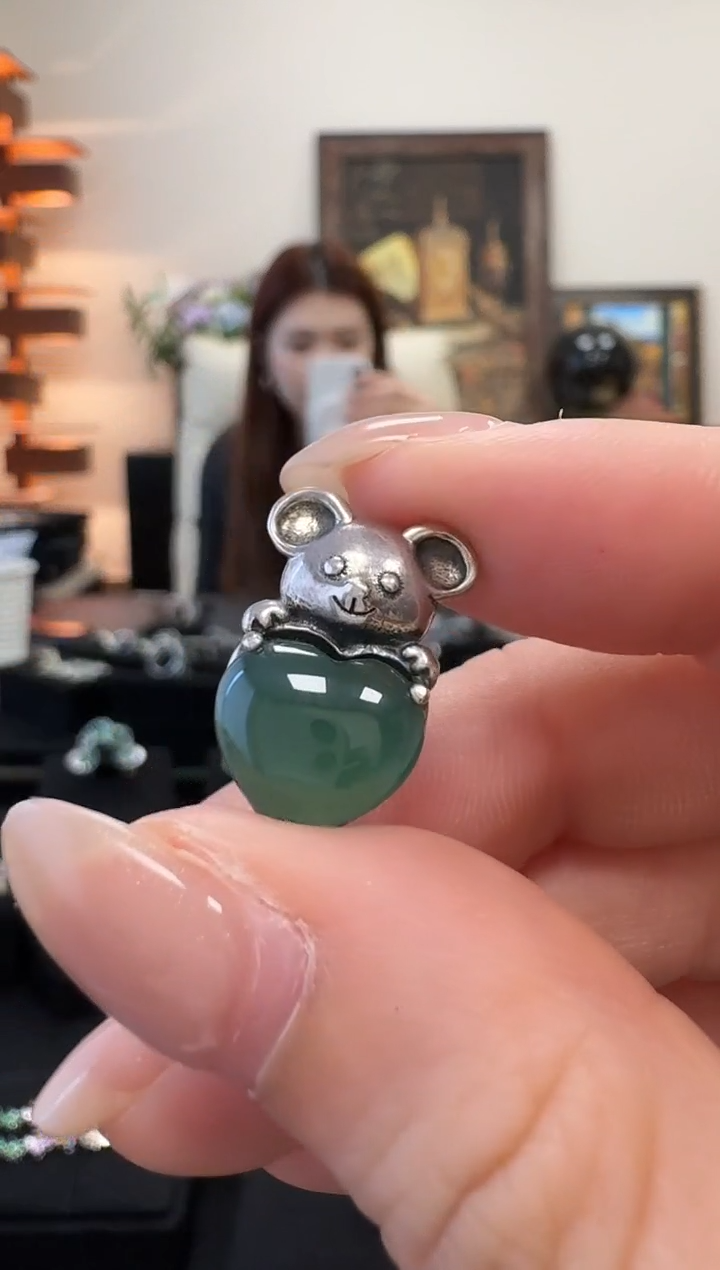 吊坠(不含链)银S925镶嵌翡翠吊坠