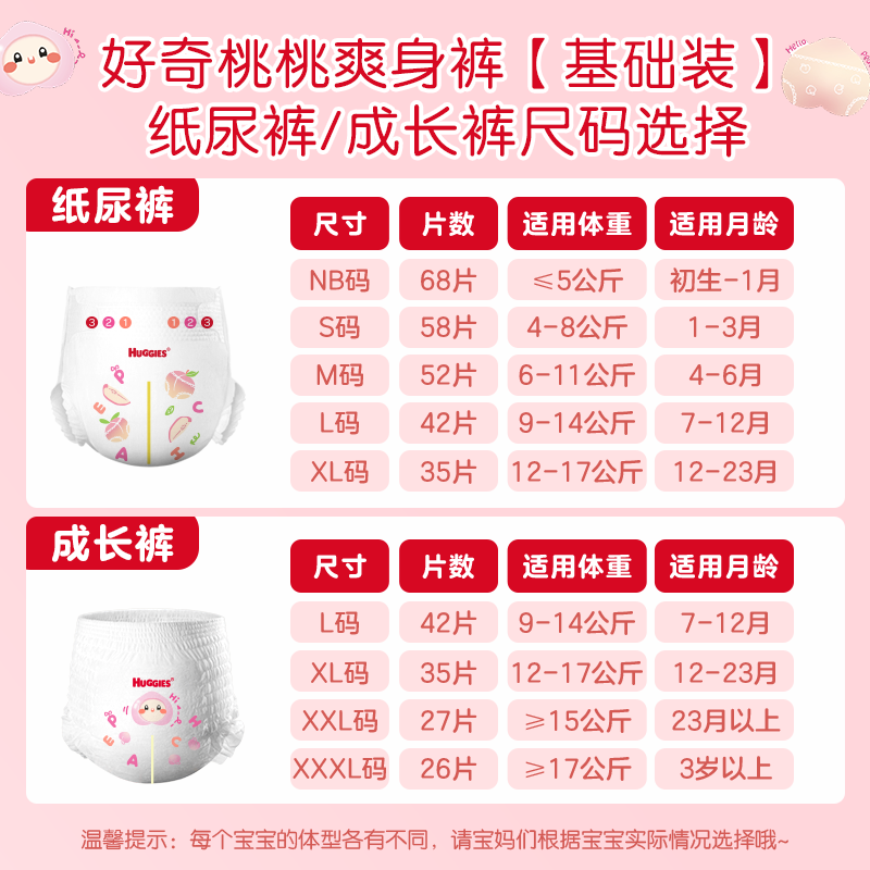 【3包囤货钜惠】好奇铂金装小桃裤透气亲肤婴儿纸尿裤成长裤*3包
