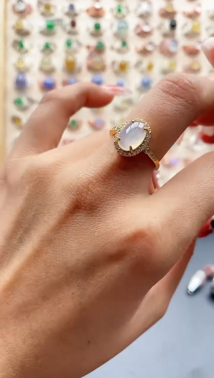 【闪购商品】翡翠戒指银S925镶嵌缅甸天然A货翡翠444 1+2