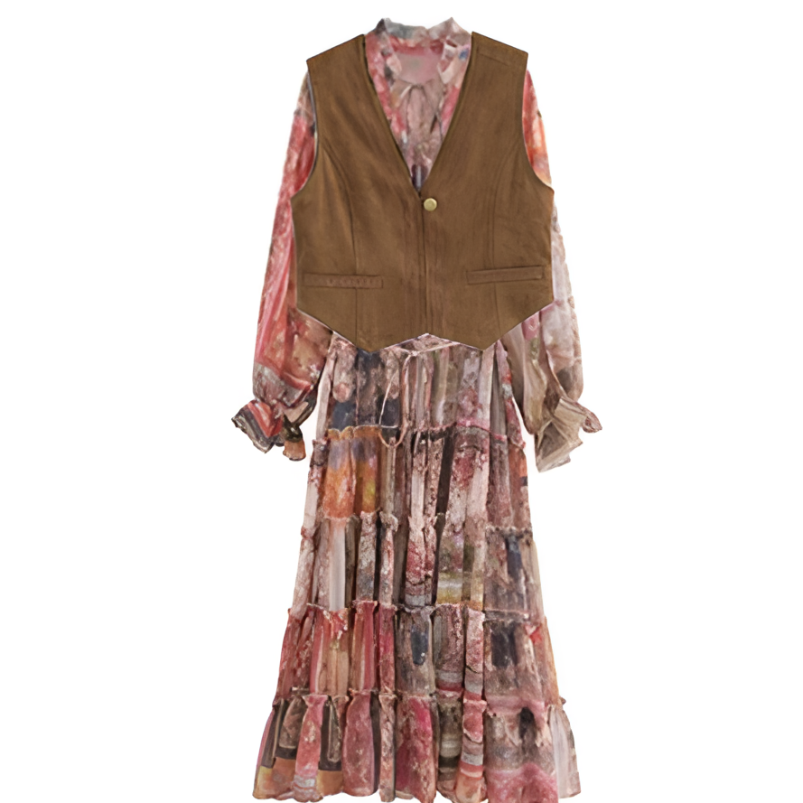 Basic House/百家好春季气质显瘦休闲百搭碎花裙时尚法式套装N592