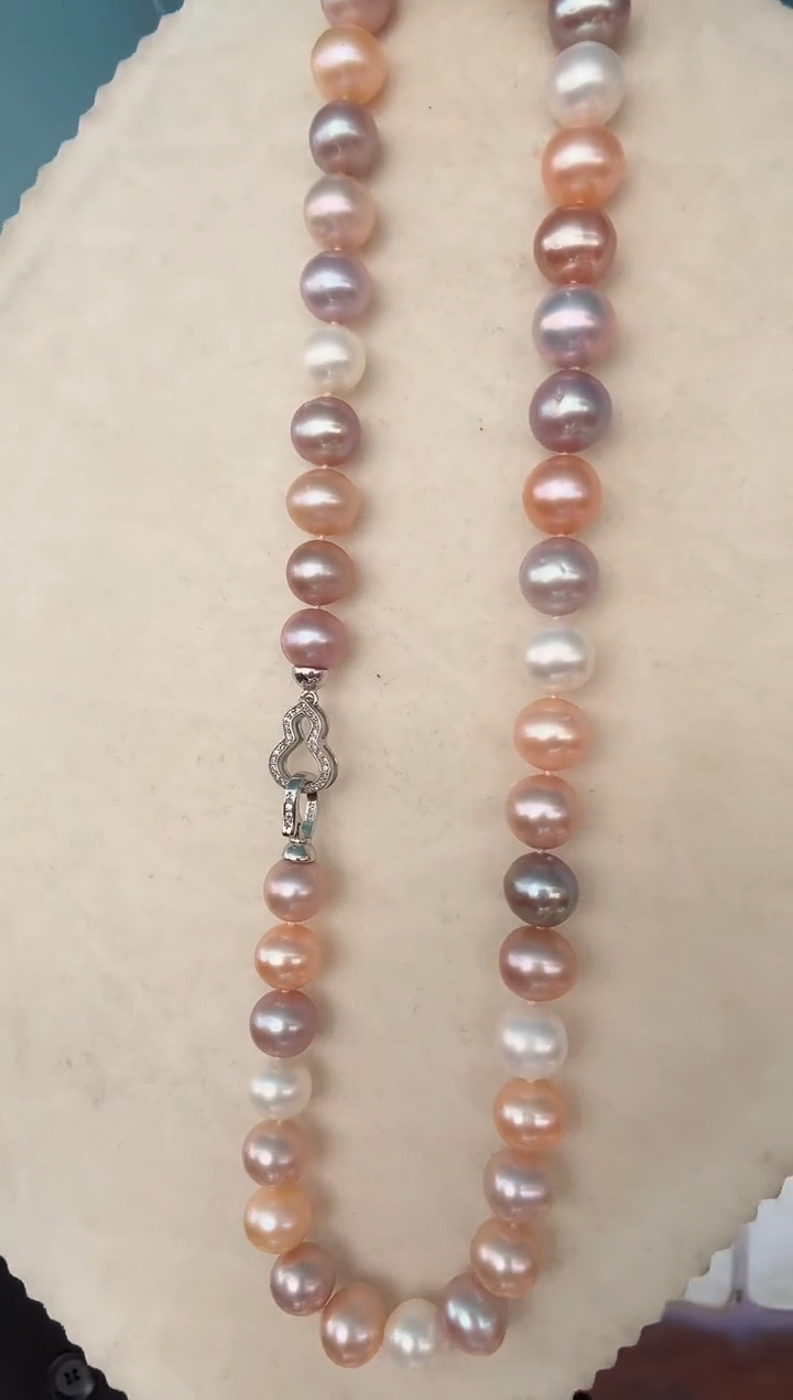 淡水珍珠银S925镶嵌颈饰天然淡水无核糖果色真珍珠10-11mm