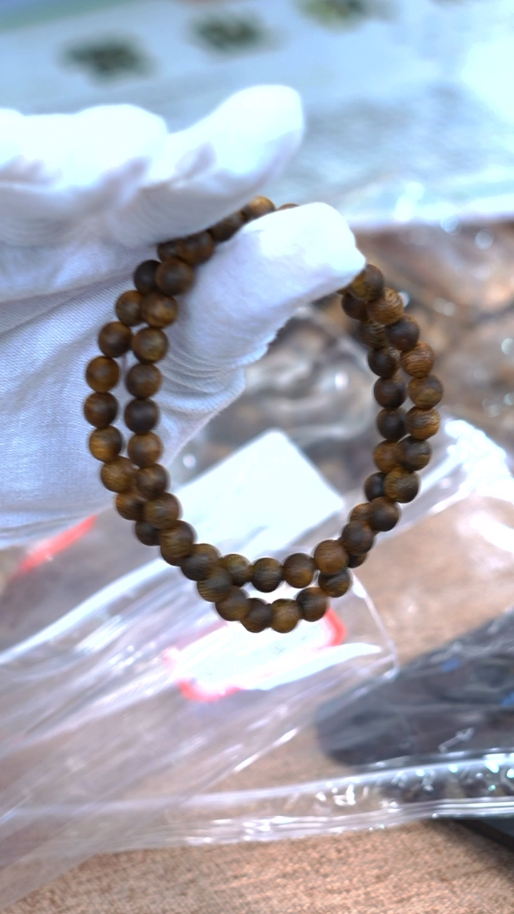 沉香手串【电白沉香集团】乌身圆叶圆珠双圈手串6mm多样性发一