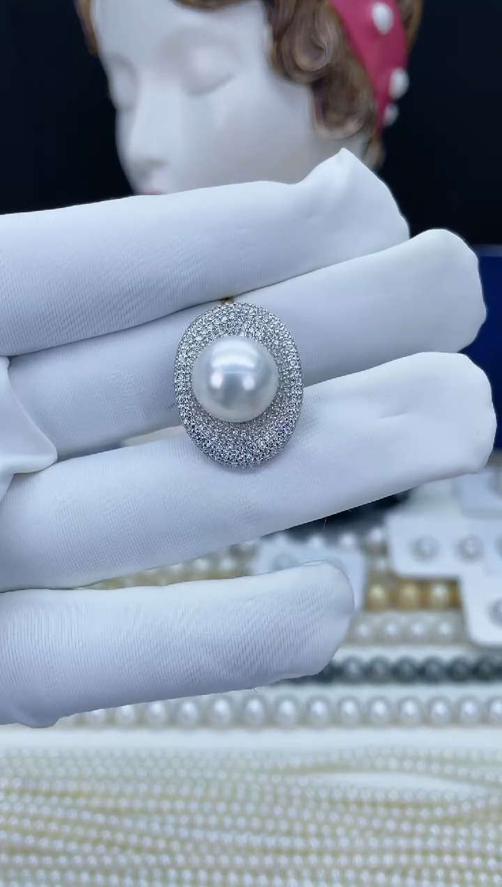 【闪购商品】海水珍珠吊坠(不含链)银S925镶嵌海水澳白吊坠11-12mm