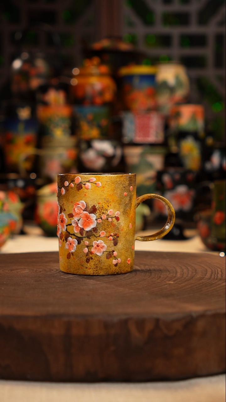 手绘油画  釉下彩  杯子