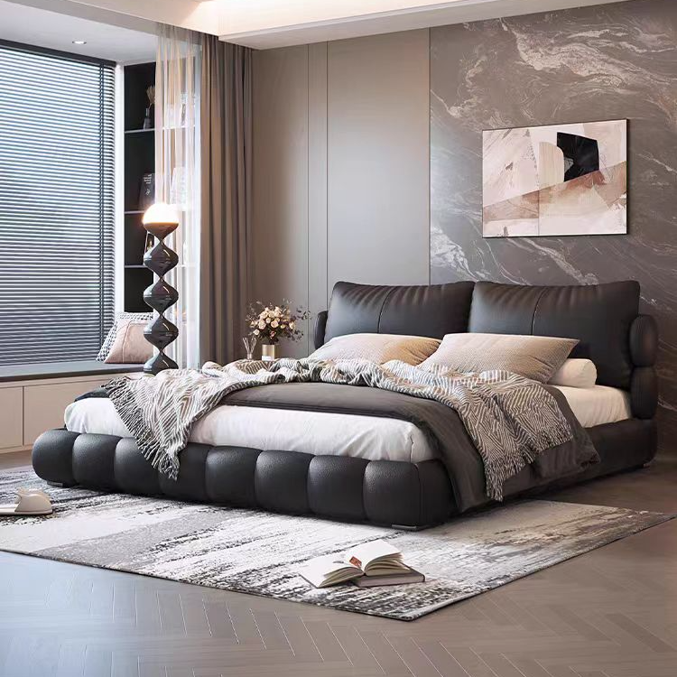 精灵床皮床现代风1.8米简约主卧意式极简双人床婚床BS-318