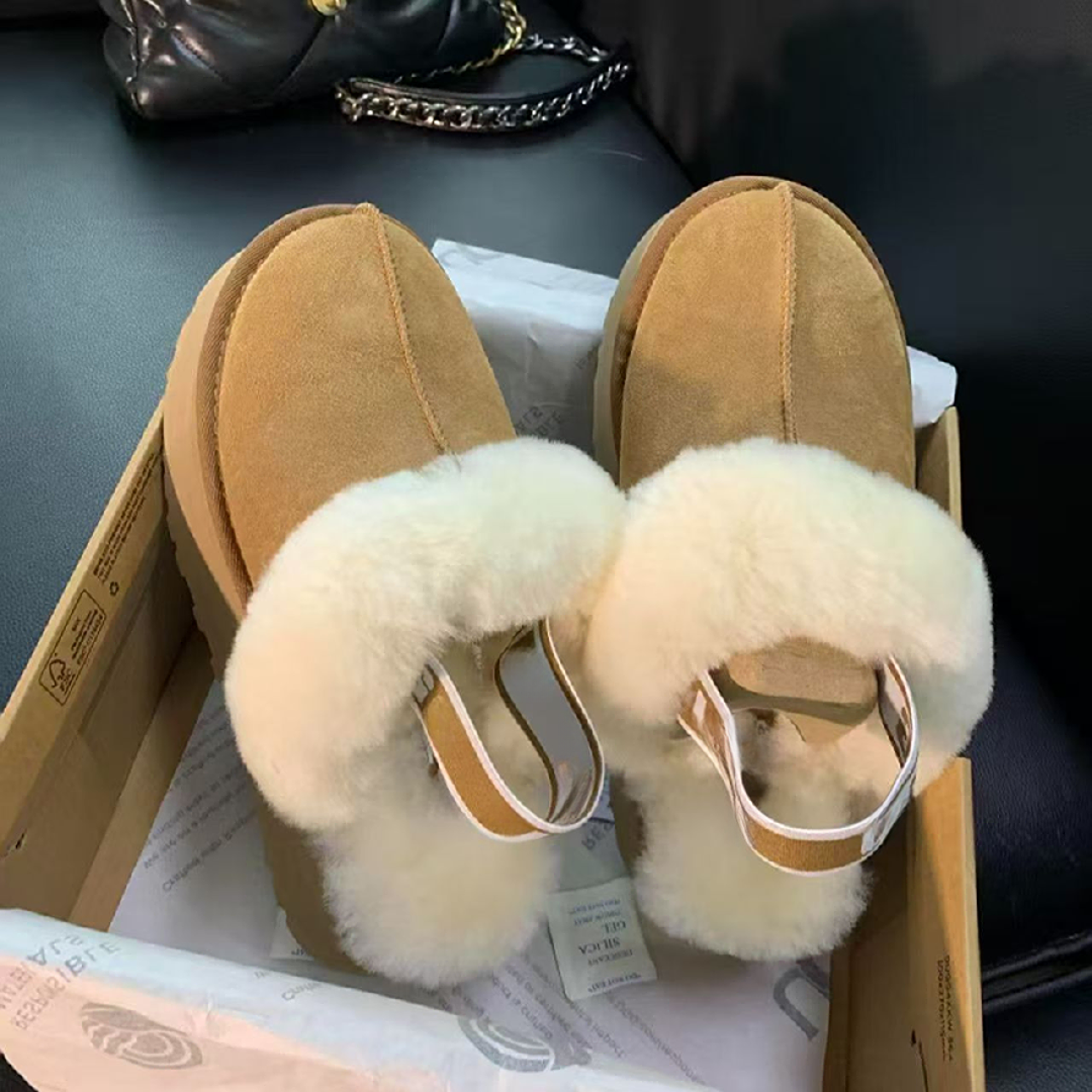 【绑带星托3CM】桑坡雪地靴增高厚底加厚皮毛一体拖鞋冬新款