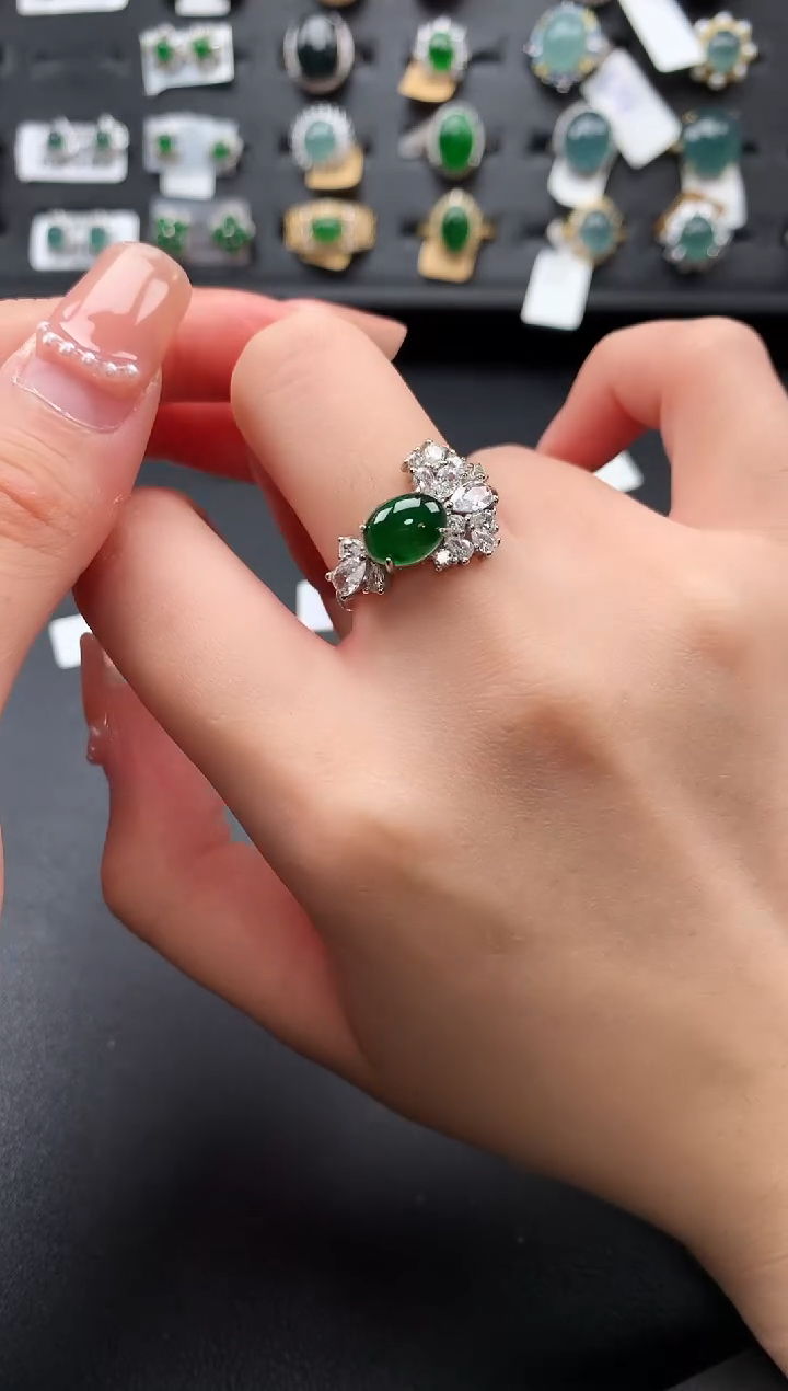 【闪购商品】翡翠戒指银S925镶嵌52141
