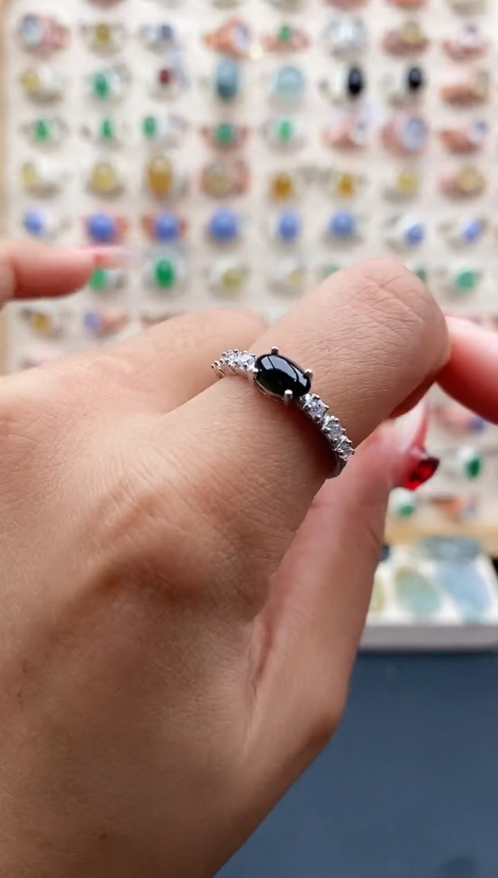 【闪购商品】翡翠戒指银S925镶嵌缅甸天然A货翡翠111 6+7