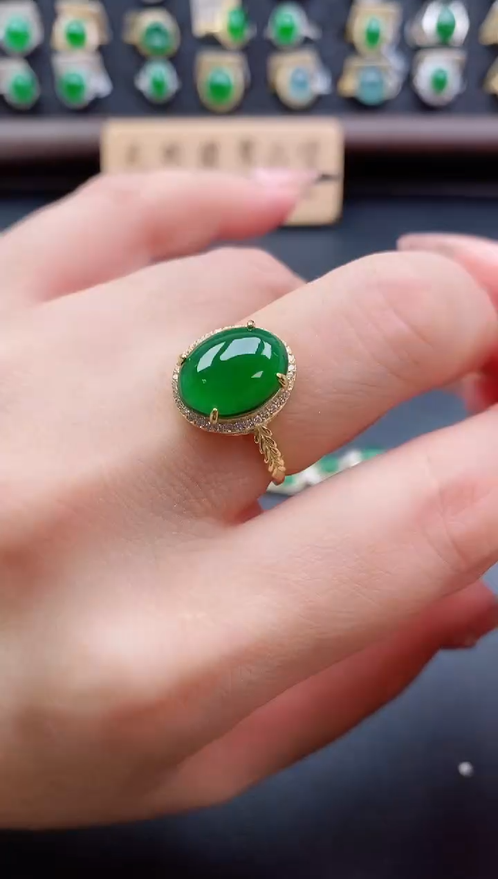银S925镶嵌戒指翡翠1