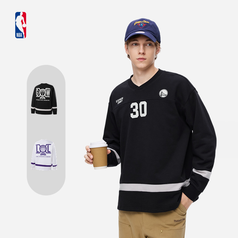 NBA官方库里/詹姆斯球男女同款休闲潮流运动冰球风圆领卫衣