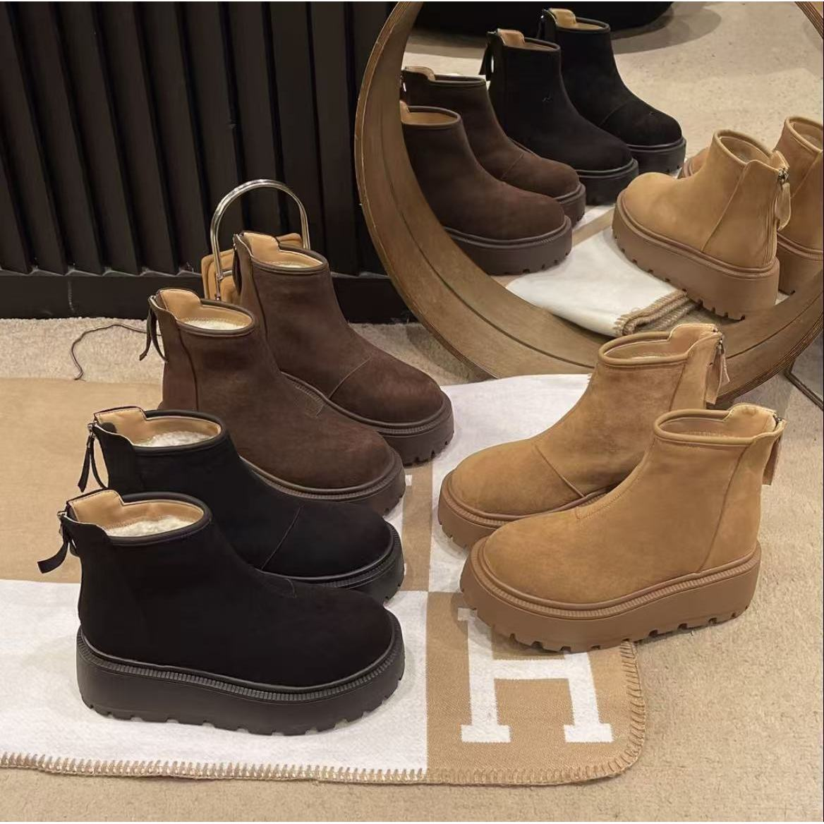 2025年秋冬新款内增高雪地靴加绒加厚保暖棉鞋厚底休闲爆款马丁靴