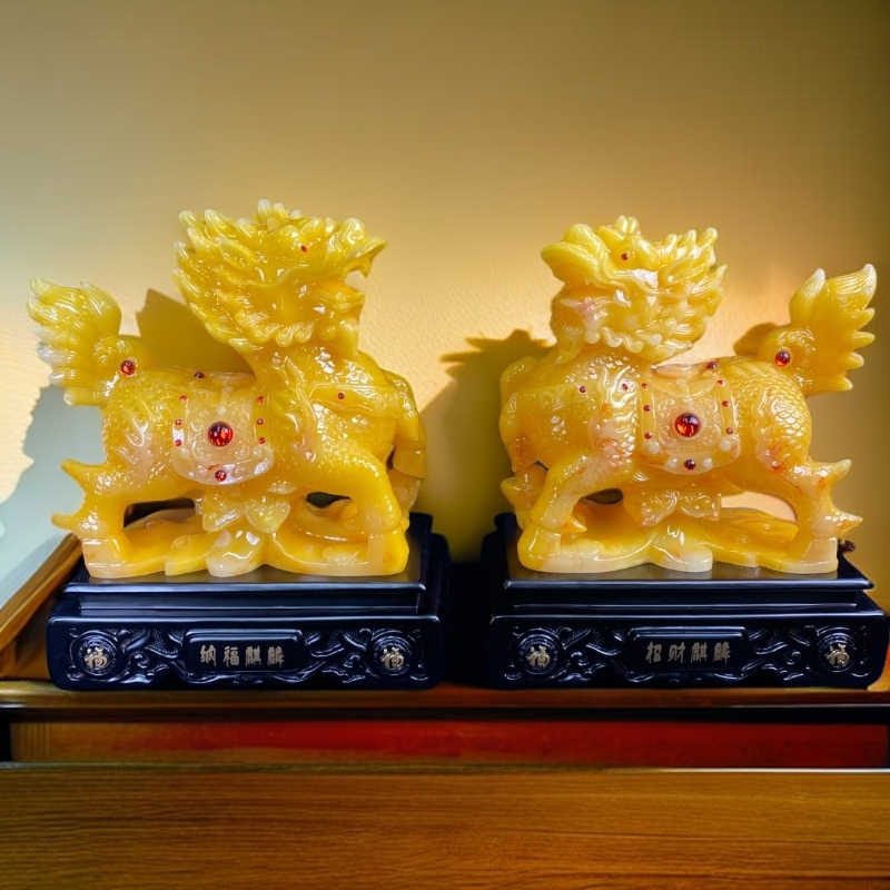 旺旺【黄玉色招财纳福】对麒麟客厅公司大堂门店高端大气商务装饰品