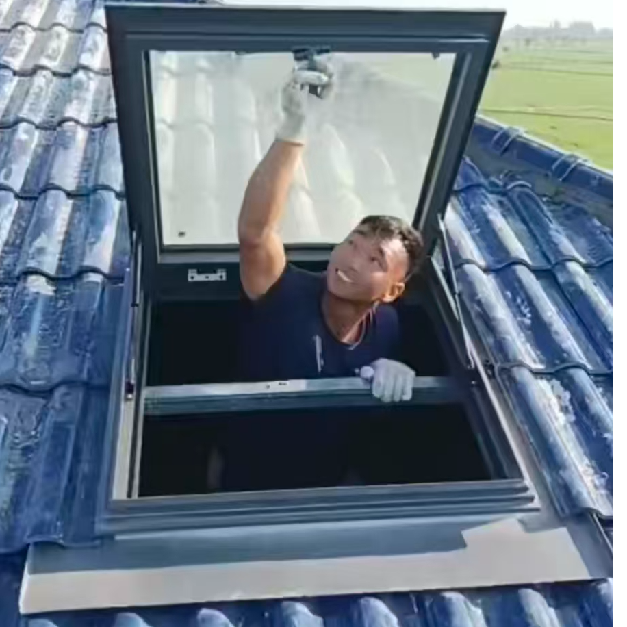 加厚款铝合金琉璃瓦屋顶手动天窗带排水板适用别墅自建房
