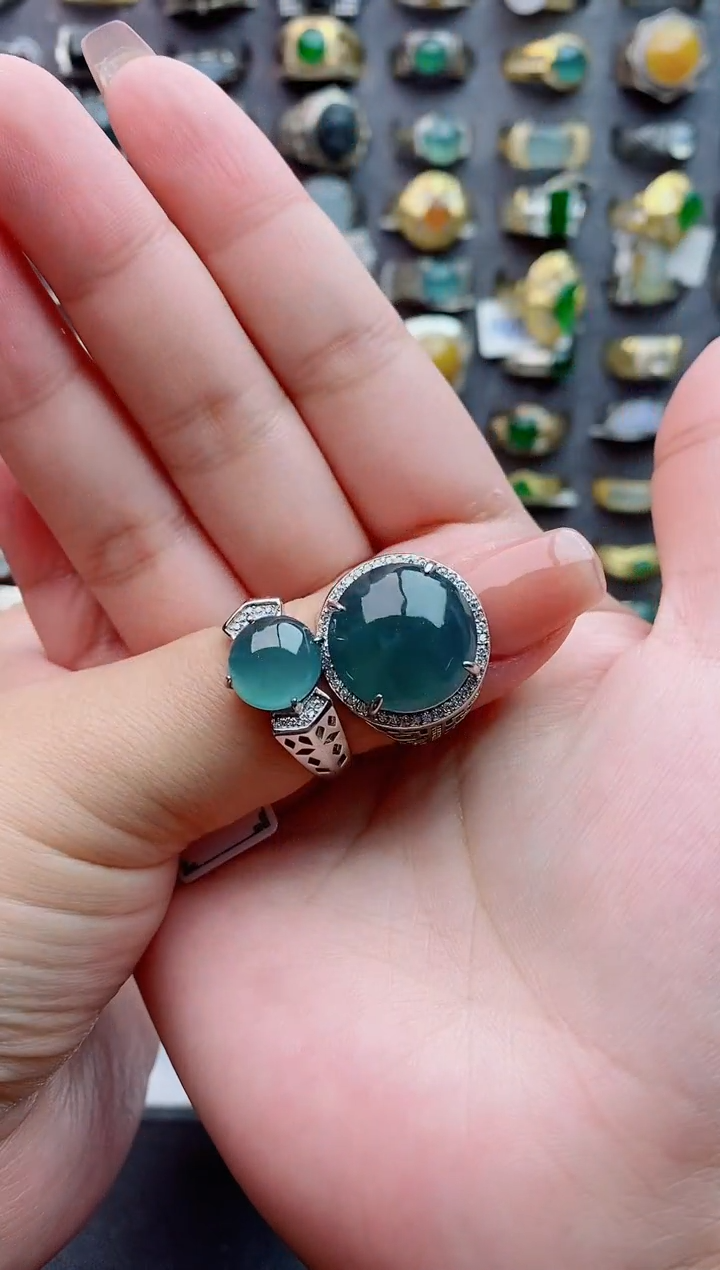 银S925镶嵌戒指翡翠汇****鑫天然翡翠男戒