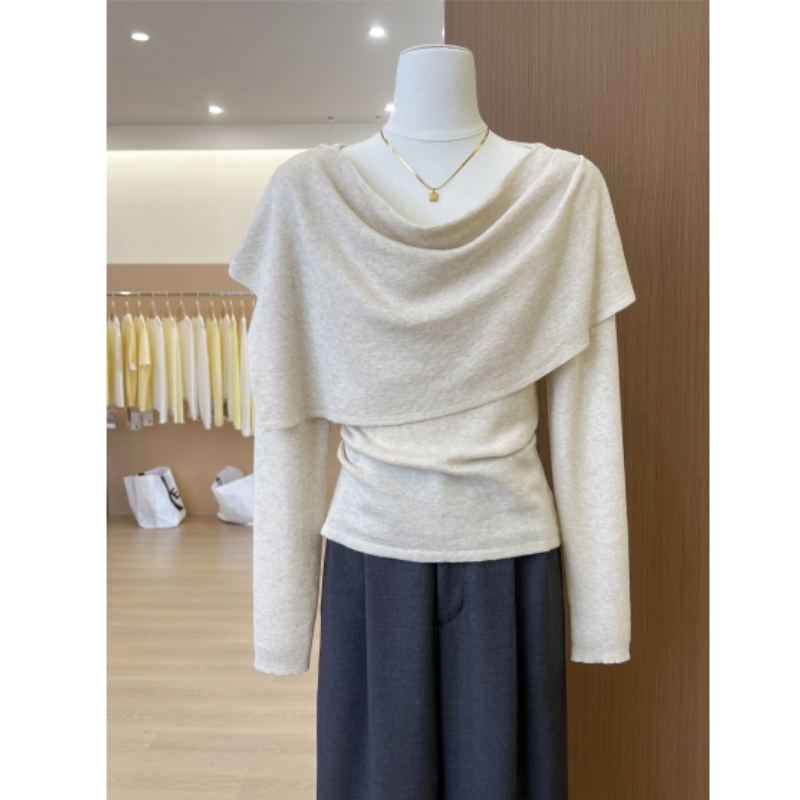 设计感小众荡领针织衫女春秋叠穿披肩两件套早秋韩系chic别致上衣