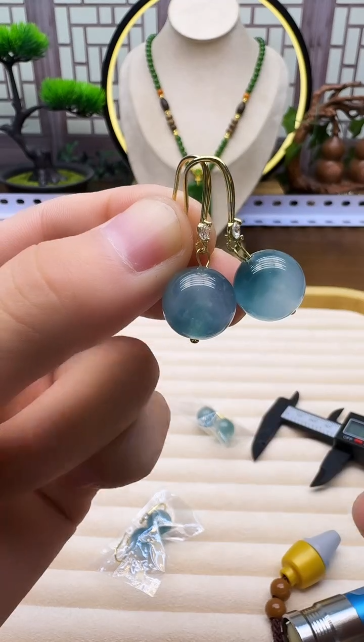 14K金镶嵌翡翠耳饰E51     