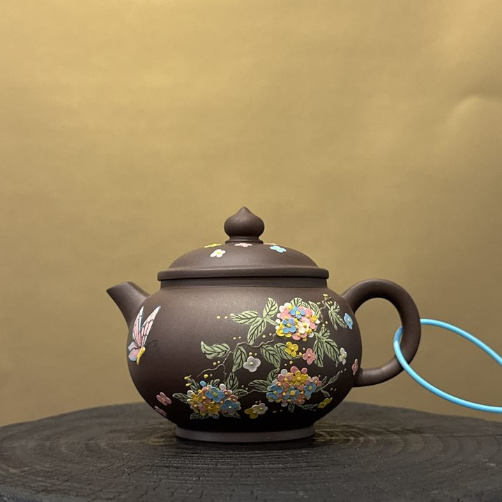 【古月壶来】GD866紫泥泥绘‘彩蝶’240cc