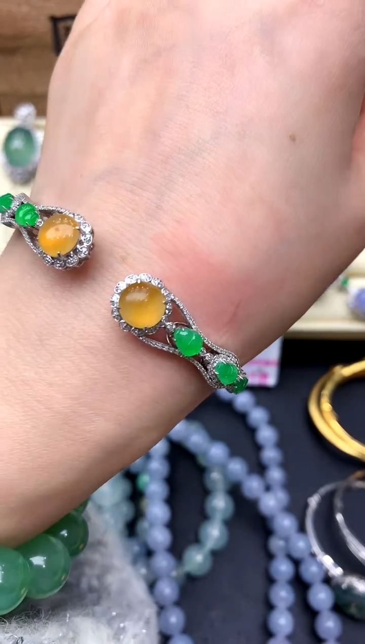 【闪购商品】翡翠手镯18K金镶嵌445-中国好珍宝