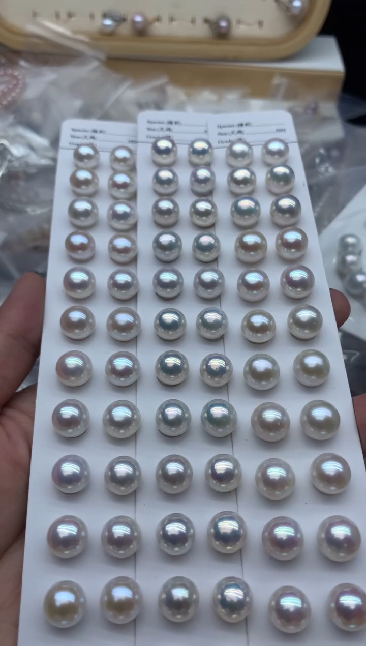 银S925镶嵌耳钉淡水珍珠多样性发其一，非无暇