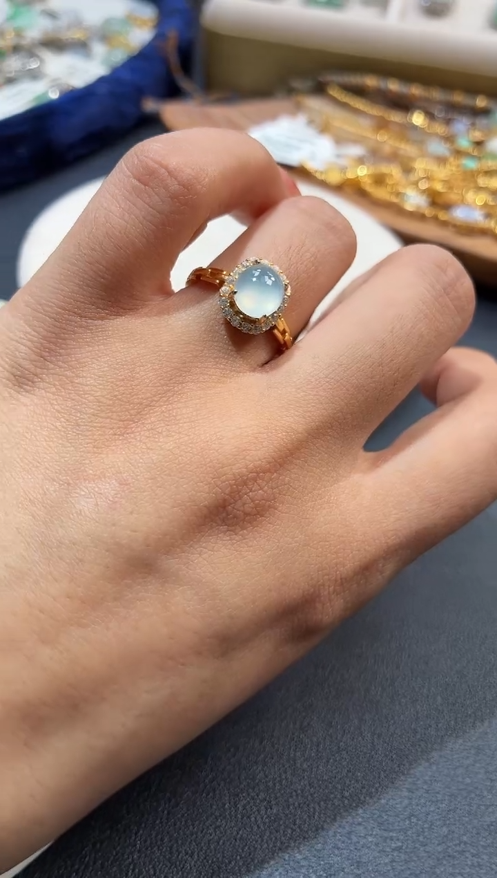 吊坠(不含链)银S925镶嵌翡翠戒指