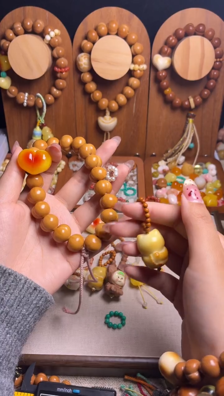 手串猴头核桃凌*全品精工光面俏色心珠光跑环悟道猫吊坠手串