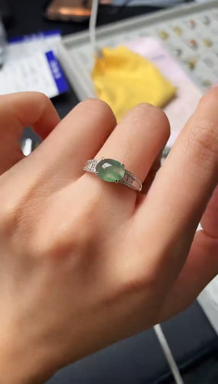 【闪购商品】翡翠戒指银S925镶嵌天然翡翠555  8+