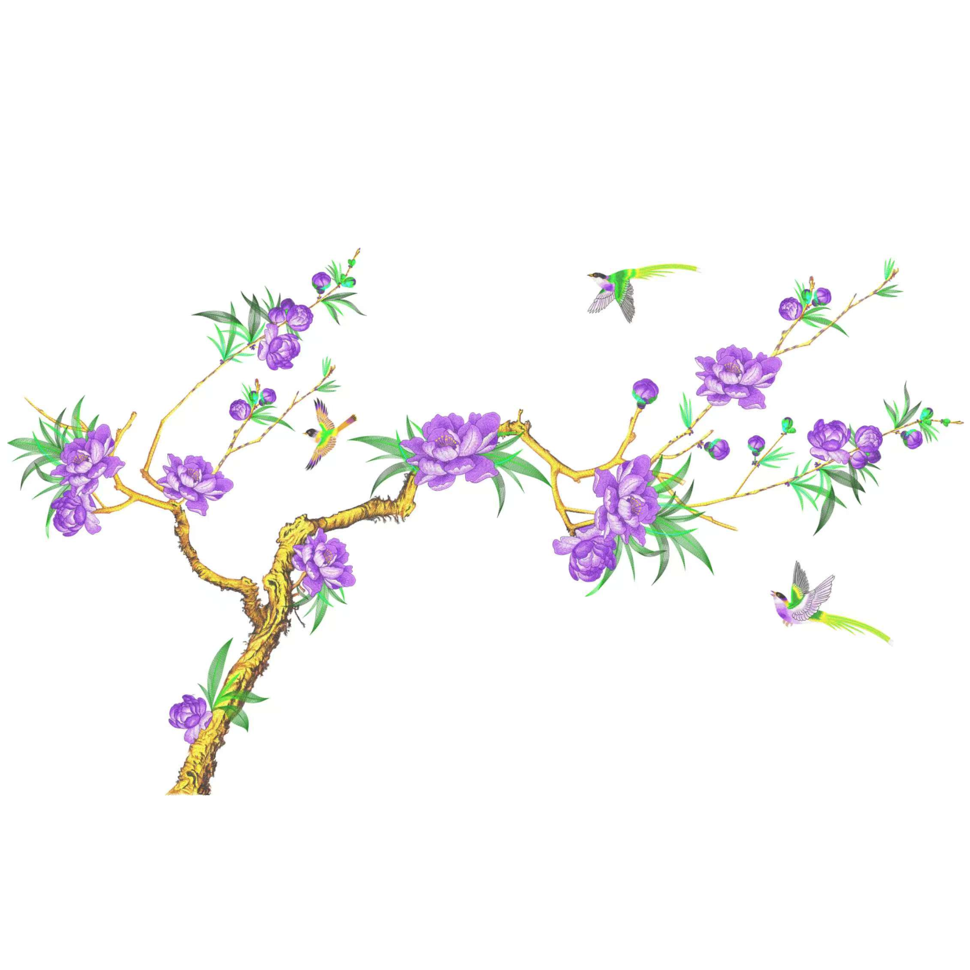 禅意新中式独绣居家背景紫鹊枝图