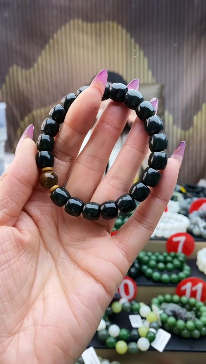 未镶嵌手串和田玉直切油青10